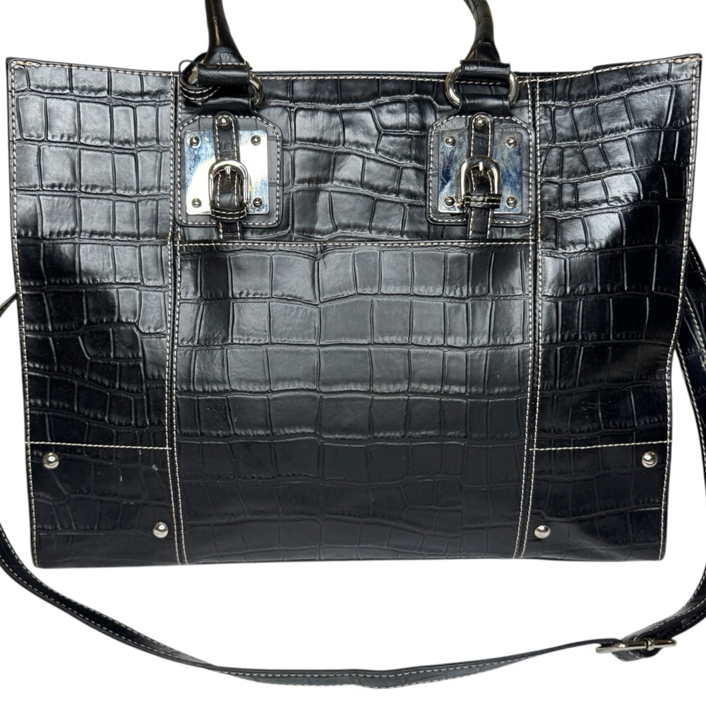 Wilsons Leather Black Croc-Embossed Tote Bag with Snake Print Accents - Picture 11 of 16